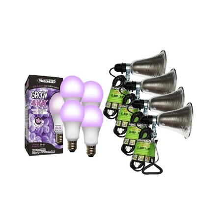 Miracle Led 4KK Clamp-On LED Grow Light Kit, 12W Red and Blue Spectrum Daylight, 4PK 802849